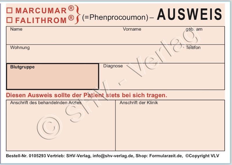 0501293-1-seiteLlqlS2zYIuOTU-1 Behandlungsausweis Falithrom ® | Marcumar ®, 6-seitig, Format A7 quer, synthetisches Ausweispapier