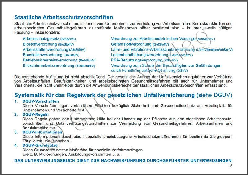 Unterweisungsbuch für die Unfallschutzbelehrung Arbeitsschutz 6