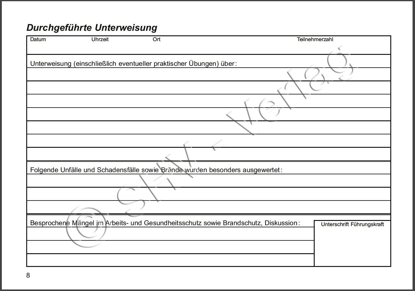 Unterweisungsbuch für die Unfallschutzbelehrung Arbeitsschutz 2